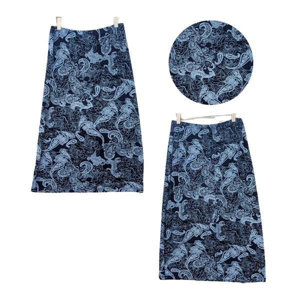 Citiknits Skirt Women's L Blue Paisley Pull On Y2K Retro Boho Stretchy Vintage - Picture 1 of 8